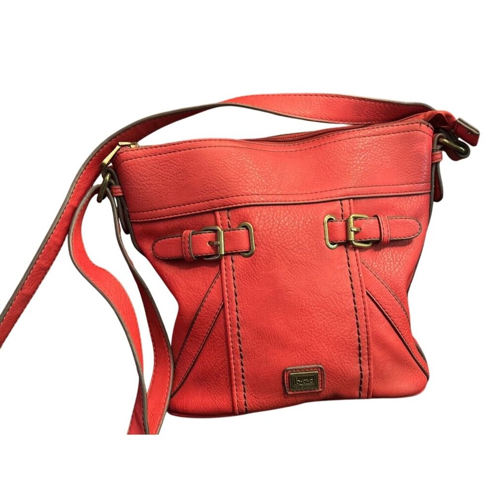 B.O.C. Red Faux Leather Crossbody Shoulder Bag Buckle Detail